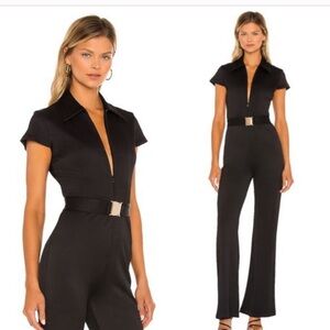 Amanda Uprichard | NEW Walker Collared Front Zip Jumpsuit in Black Size M